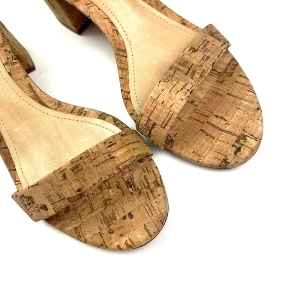 New Schutz Chimes Ankle Strap Block Heel Cork Sandals size 8.5 - Picture 5 of 8